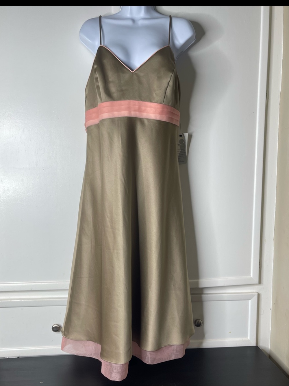 NWT Vintage Y2K Bari Jay Nordstrom Satin Midi Dress Cappuccino Pink Size 16 NOS